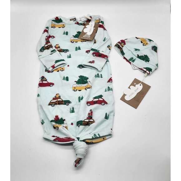 Angel Dear Other - Angel Dear Baby 0-3M Knotted Sleeping Gown and Cap Trees on Cars Holiday NWT